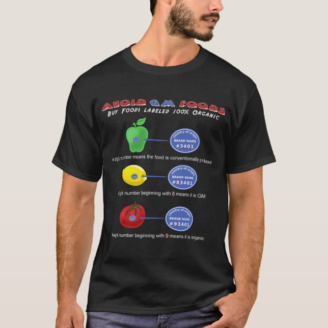 Camiseta Evite las comidas del GM evitan 5 el dígito PLU (Anverso)
