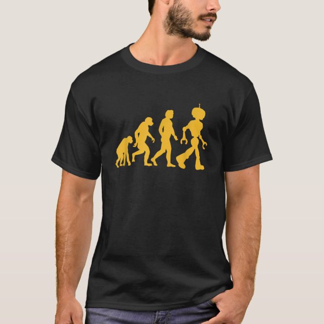 Camiseta Evolución a la ciencia divertida de Robot Nerd Grá (Anverso)