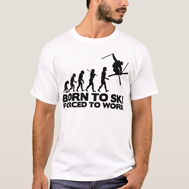 CAMISETA EVOLUCIÓN DEL ESQUÍ NACIDA AL ESQUÍ OBLIGADA A TRA (Anverso)