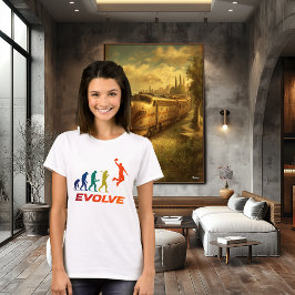 Camiseta Evolución Humana en Silueta de Canasta Moderna