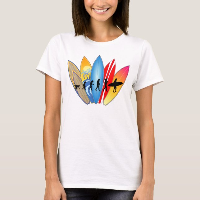 Camiseta Evolución que practica surf (Anverso)
