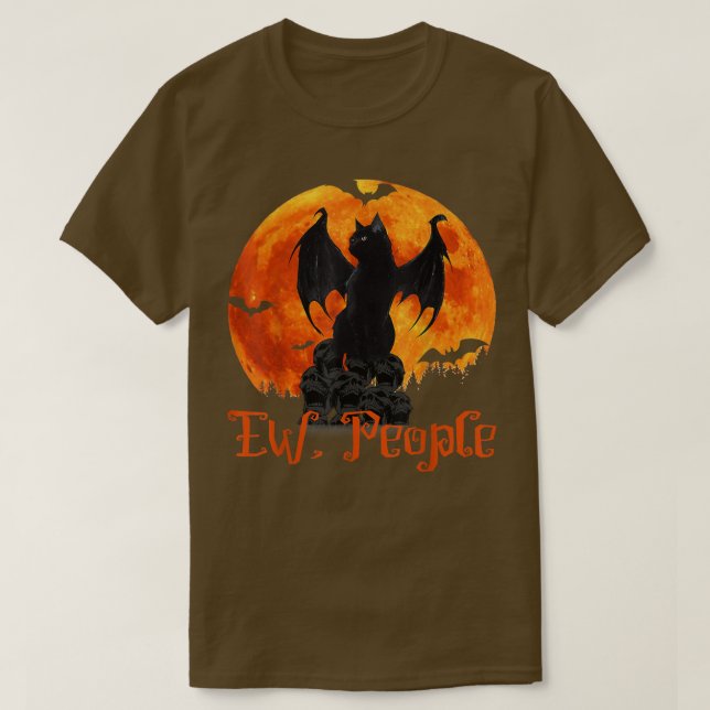 Camiseta Ew People Black Cat Bat Wings Halloween (Diseño del anverso)