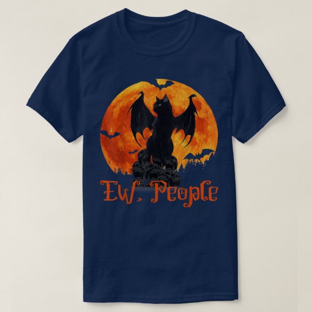 Camiseta Ew People Black Cat Bat Wings Halloween  (Diseño del anverso)