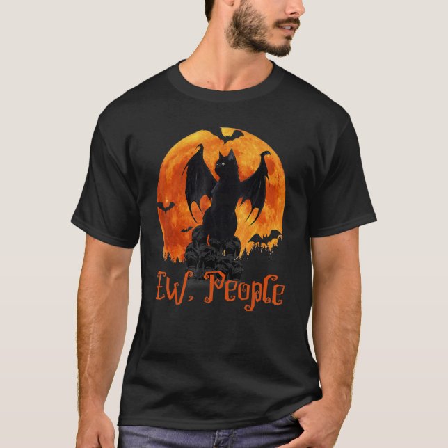Camiseta Ew People Black Cat Bat Wings Halloween 2 (Anverso)