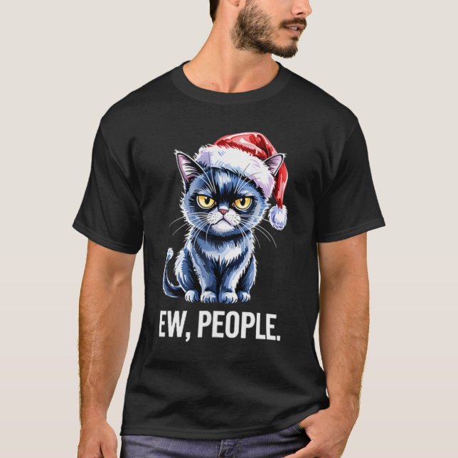 Camiseta Ew People Black Cat Christmas Funny Introvert Holi (Anverso)