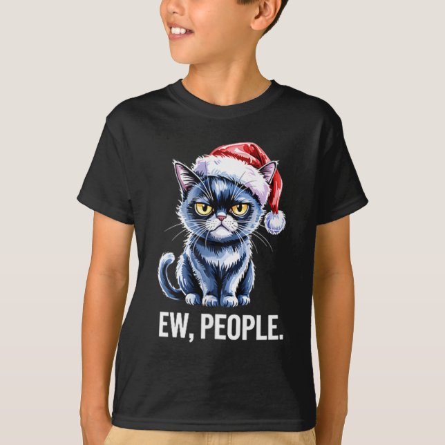 Camiseta Ew People Black Cat Christmas Funny Introvert Holi (Anverso)