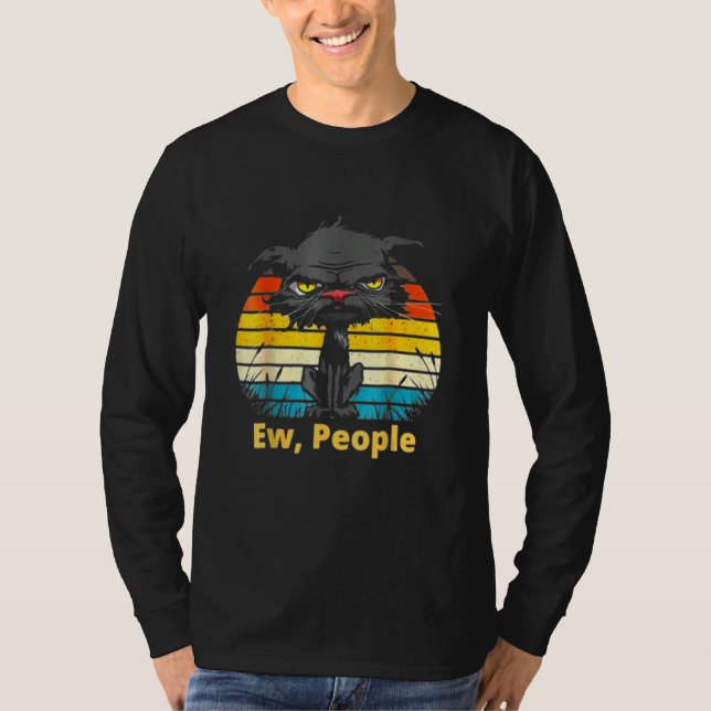 Camiseta Ew People Bored Cat Yellow Eyes Cats Retro (Anverso)