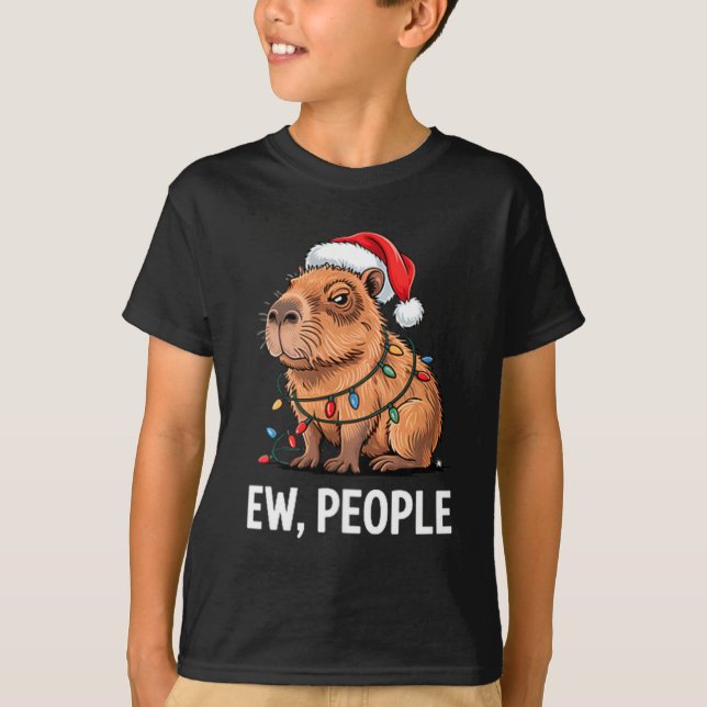 Camiseta Ew People Capybara Christmas Lights Funny Introver (Anverso)