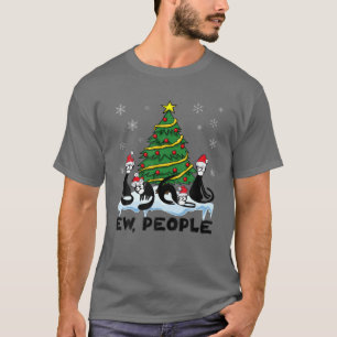 Camiseta Ew People Funny Black Cat Mask Santa Hat Navidades