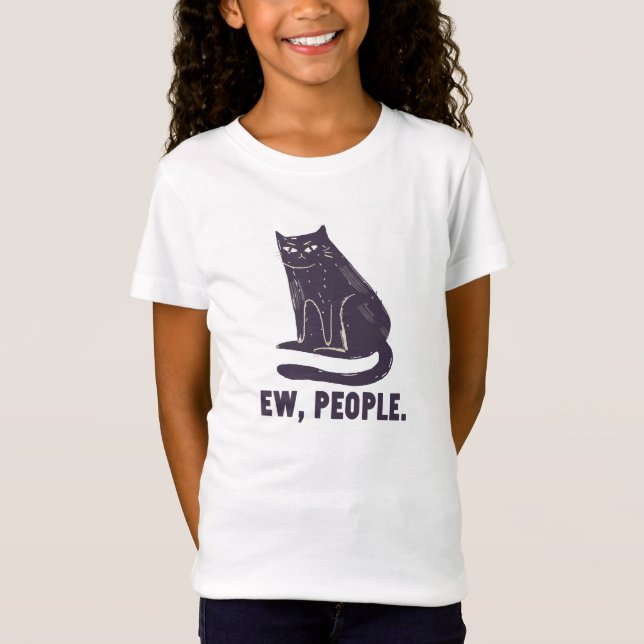 Camiseta Ew, People Funny Humor Introvert Meowy Black Cat (Anverso)