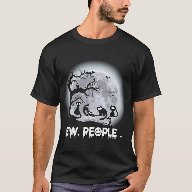 Camiseta Ew People Halloween Black Cat Witch Meowy Kitten C (Anverso)