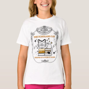 Camiseta Ex Libris Gato Erudito Dark Academia Vintage Etiqu