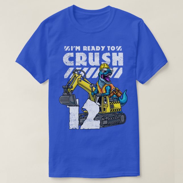 Camiseta Excavadora de dinosaurios TRex de cumpleaños 12 (Diseño del anverso)