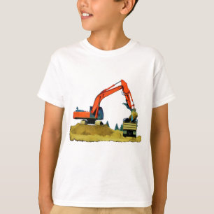 Camiseta Excavadora naranja y camión de carga amarillo