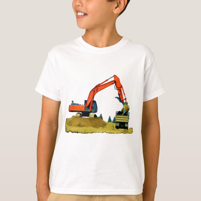 Camiseta Excavadora naranja y camión de carga amarillo (Anverso)