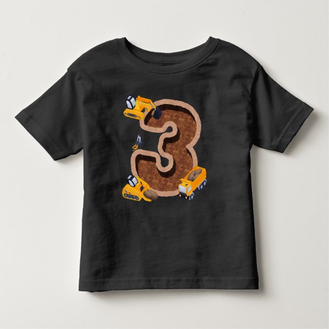 Camiseta excavadora para cumpleaños de niños de 3  (Anverso)