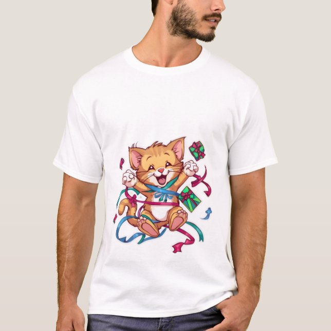 Camiseta Excited Kawaii Ginger Cat Birthday Celebration✨🎉 (Anverso)