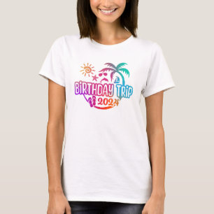 Camiseta excursión de cumpleaños con tema tropical y playa