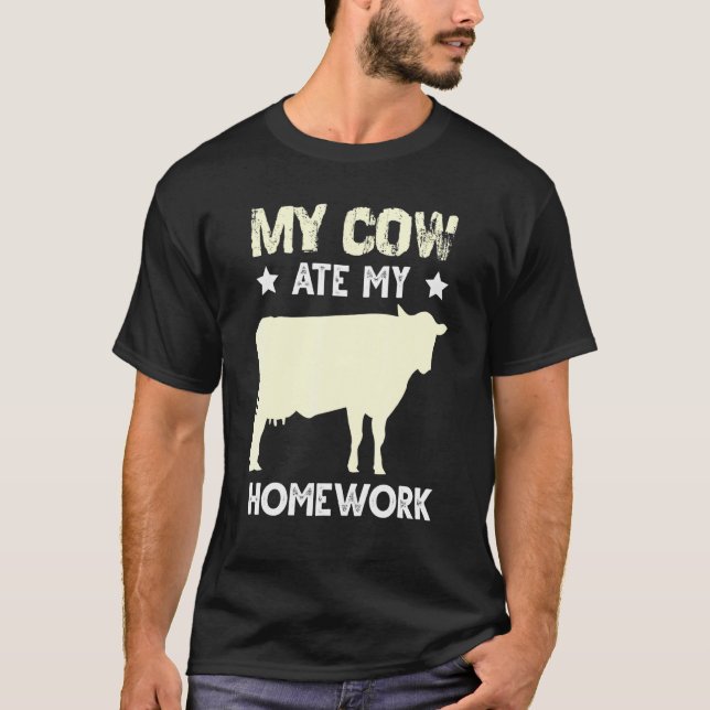 Camiseta Excusa de comer deberes de vaca para el dueño del  (Anverso)