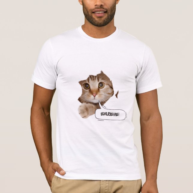 Camiseta  Excuse Me? – Funny Cat Ripped Paper T-Shirt (Anverso)