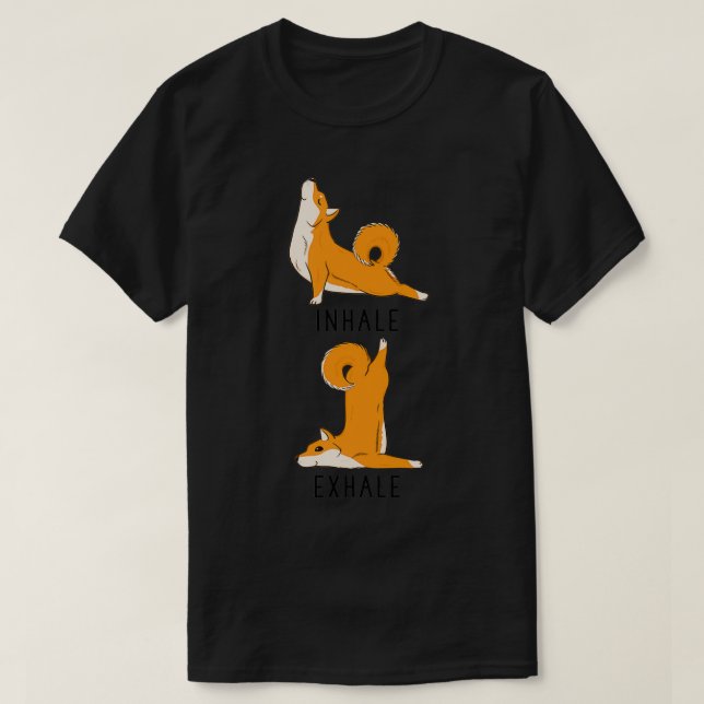 Camiseta Exhalación de inhalación Shiba Inu Yoga (Diseño del anverso)