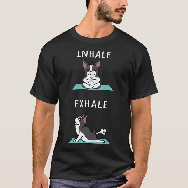Camiseta Exhale de yoga de Boston Terrier (Anverso)