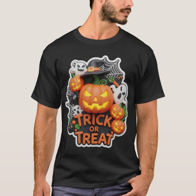 Camiseta Exhibición festiva de Halloween 'Truco o trato' (Anverso)