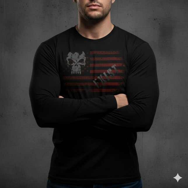 Camiseta EXIST Skull Distressed American Flag Patriotic Tee (Subido por el creador)