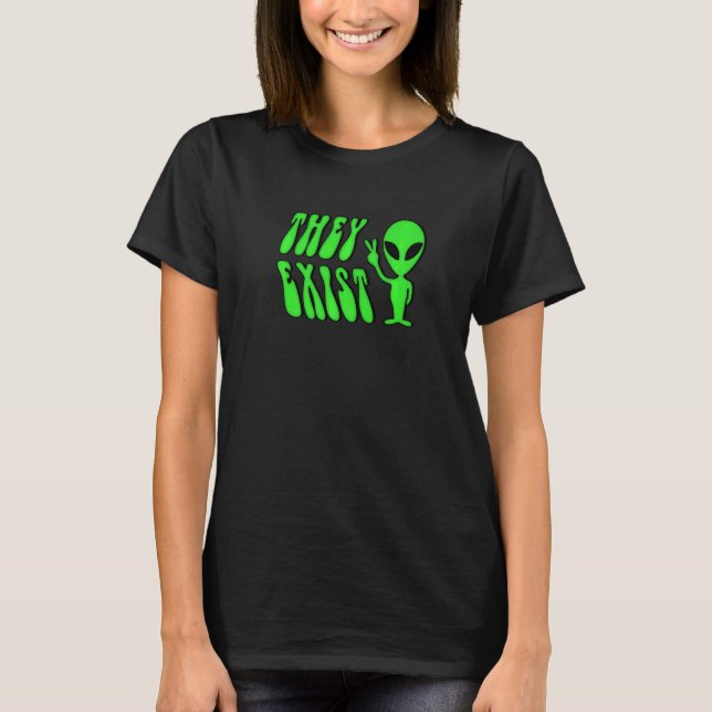 Camiseta Existen Alienígenas verdes (Anverso)