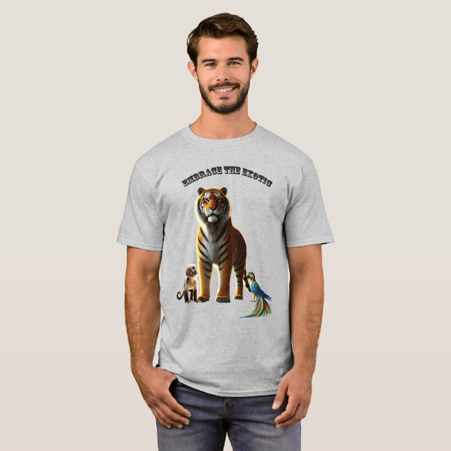Camiseta Exótico amante de las mascotas con tigre, mono y m (Anverso completo)