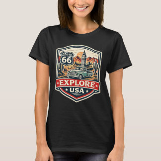 Camiseta Explora la insignia de viaje vintage de la ruta 66