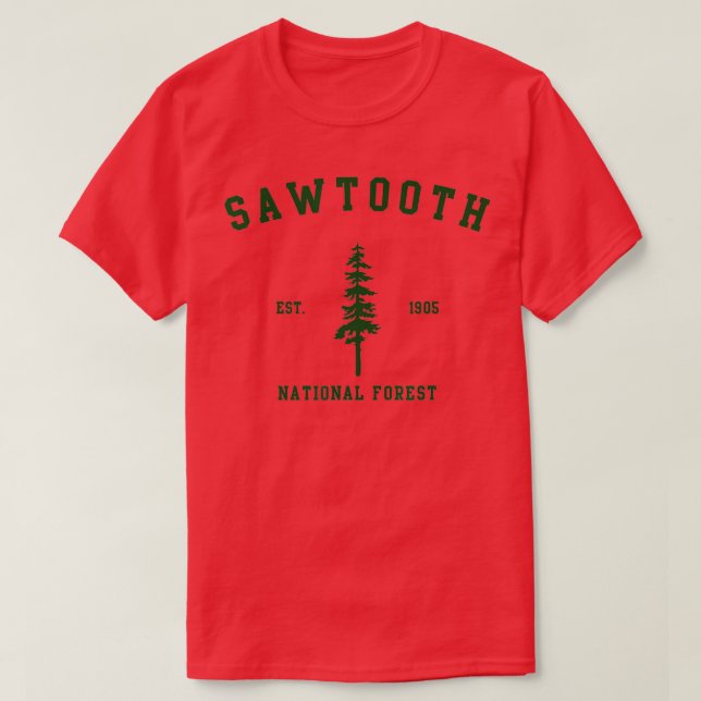 Camiseta Exploración forestal nacional de Sawtooth Idaho (Diseño del anverso)