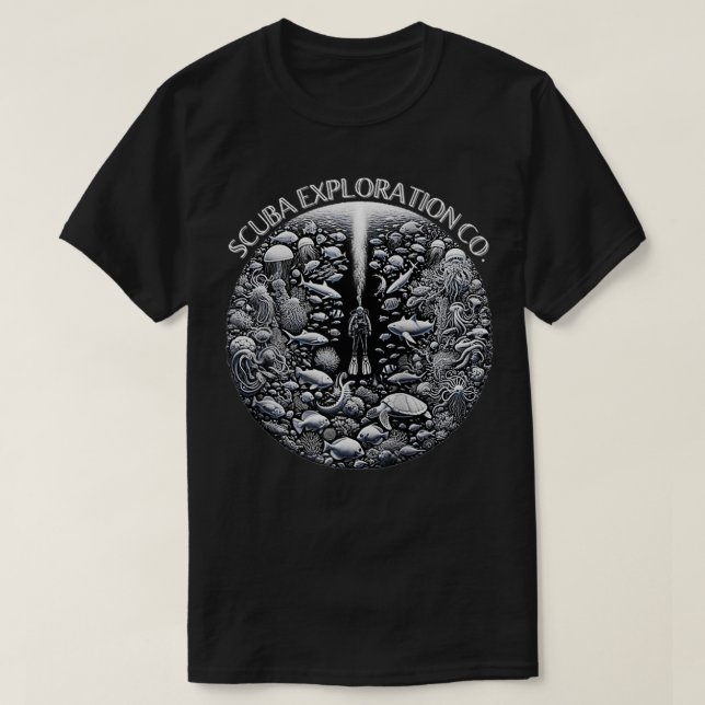 Camiseta Exploración Scuba Dive Ocean Design con Pescado y (Diseño del anverso)