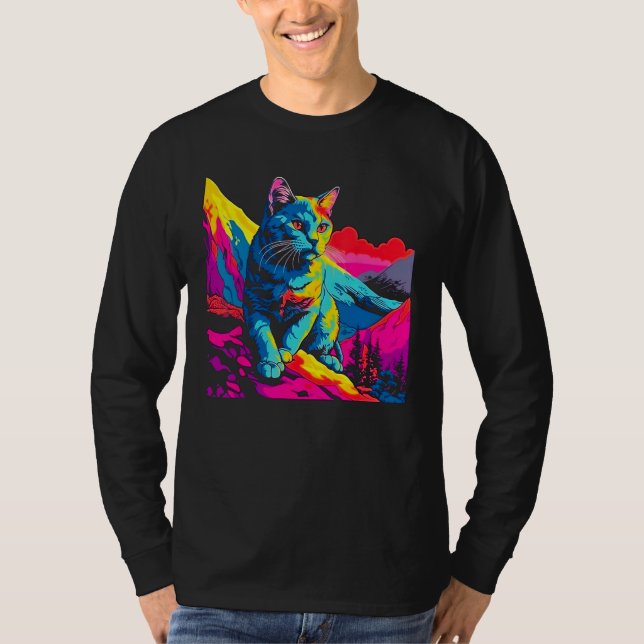 Camiseta Explorador de gatos Pop Art (Anverso)