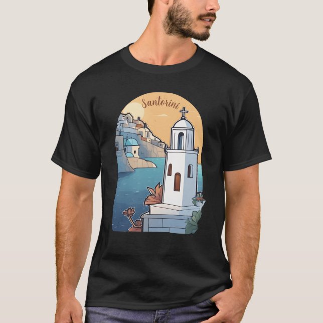 Camiseta Explorando Santorini, Grecia (Anverso)