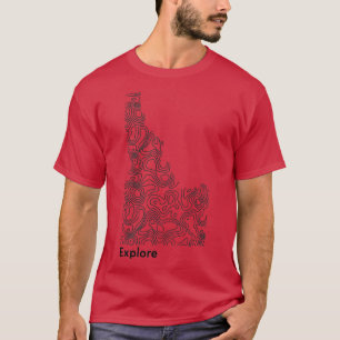 Camiseta Explorar el diseño del mapa de topo negro de Idaho