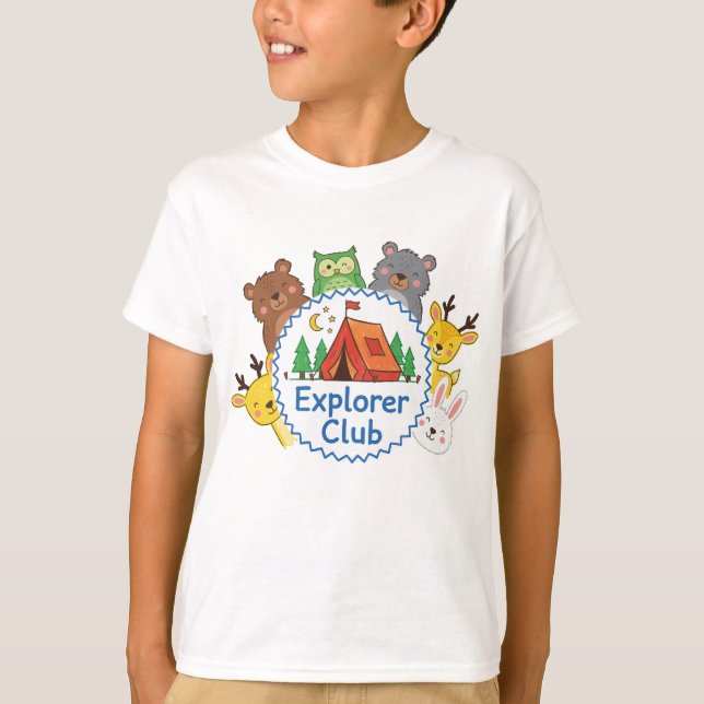 Camiseta Explorer Club Kids Camping Animal Art (Anverso)