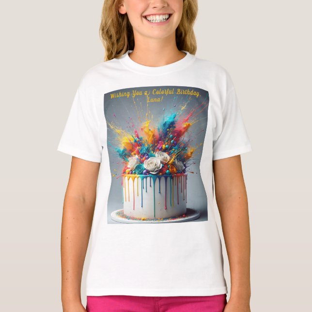 Camiseta Explosión de Alegría - Feliz Pastel de Cumpleaños (Anverso)