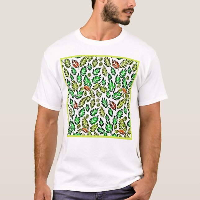 Camiseta Explosión de color vívido de hojas con patrón (Anverso)