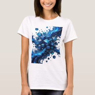 Camiseta Explosión de cubo de cristal azul plateado en negr