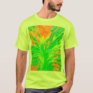 Camiseta Explosión de pintura verde y naranja