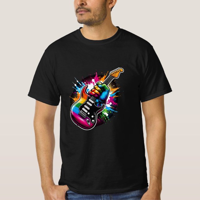 Camiseta Explosión de rock arcoiris violento puño de guitar (Anverso)