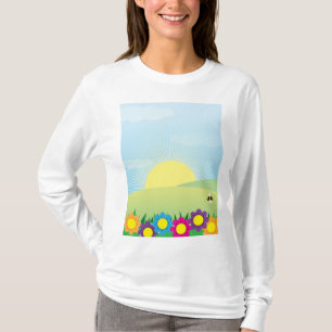 Camiseta Explosión de sol de prado primaveral con flores co