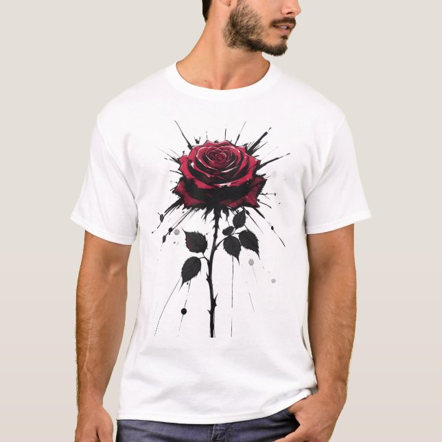 Camiseta Explosión de tinta de Rosa - Arte de flores ondula (Anverso)