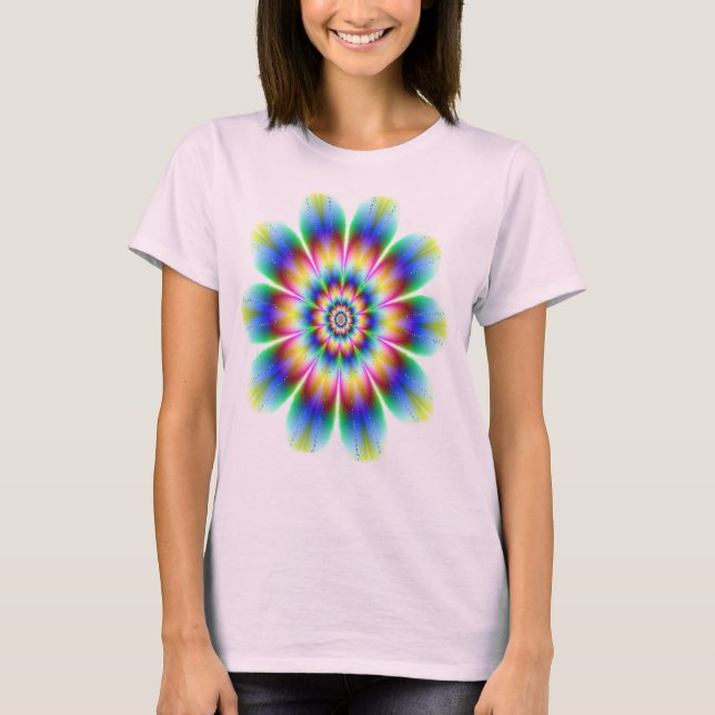 Camiseta Explosión del arco iris de la flor del fractal (Anverso)