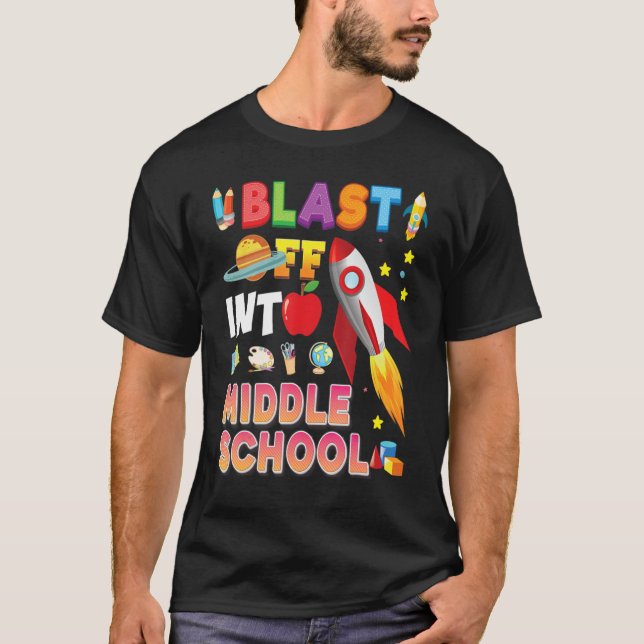 Camiseta Explosión en el cohete escolar de secundaria de vu (Anverso)