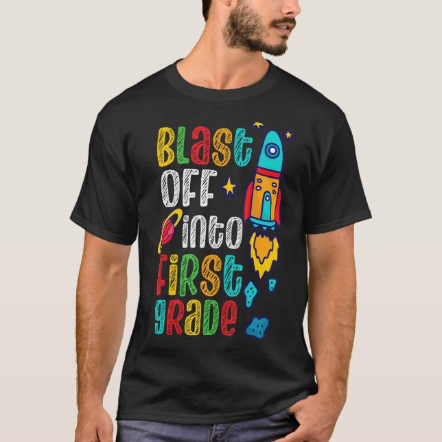 Camiseta Explosión en el primer día de escuela en un cohete (Anverso)