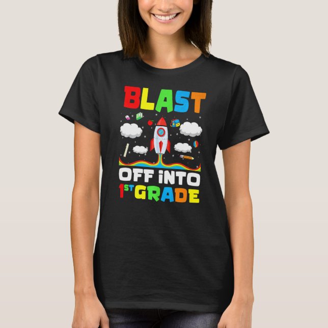 Camiseta Explosión en el primer día de escuela en un cohete (Anverso)