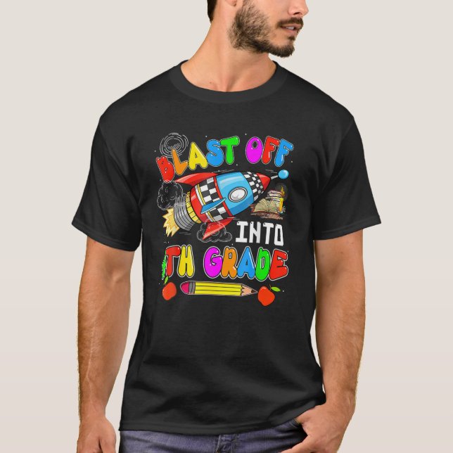 Camiseta Explosión en un cohete divertido de 4º Grado de vu (Anverso)