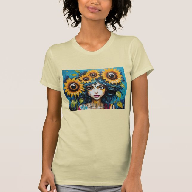 Camiseta Expressive Girl's Face With Sunflowers (Anverso)
